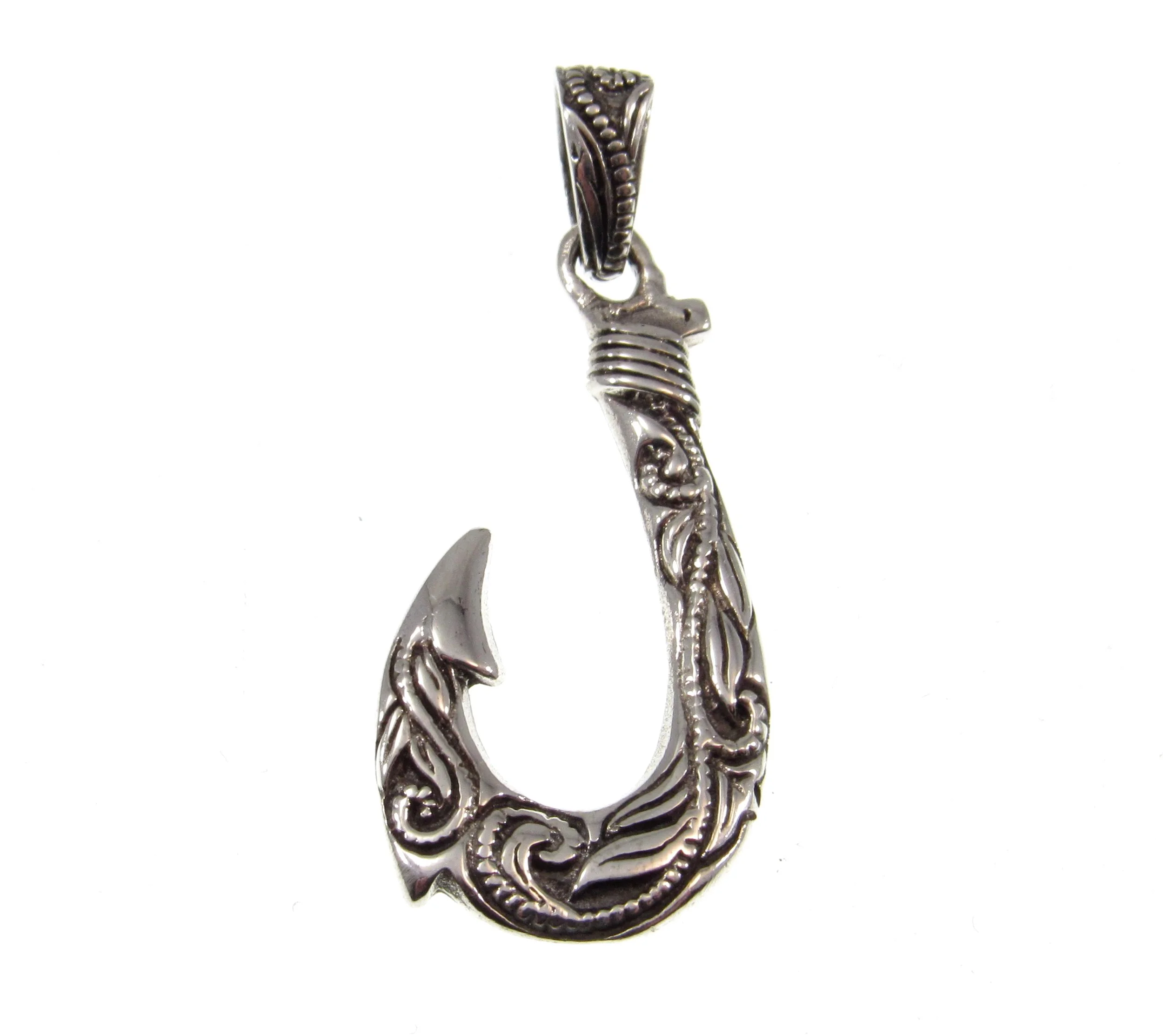 Sterling Silver Ornate Fish Hook Pendant — Renegade Jewelry
