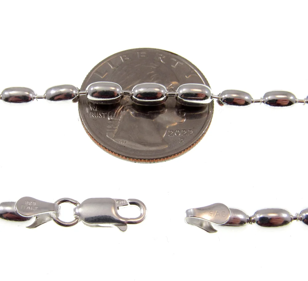 4MM Sterling Silver Oval Rice Bead Dog Tag Chain — Renegade