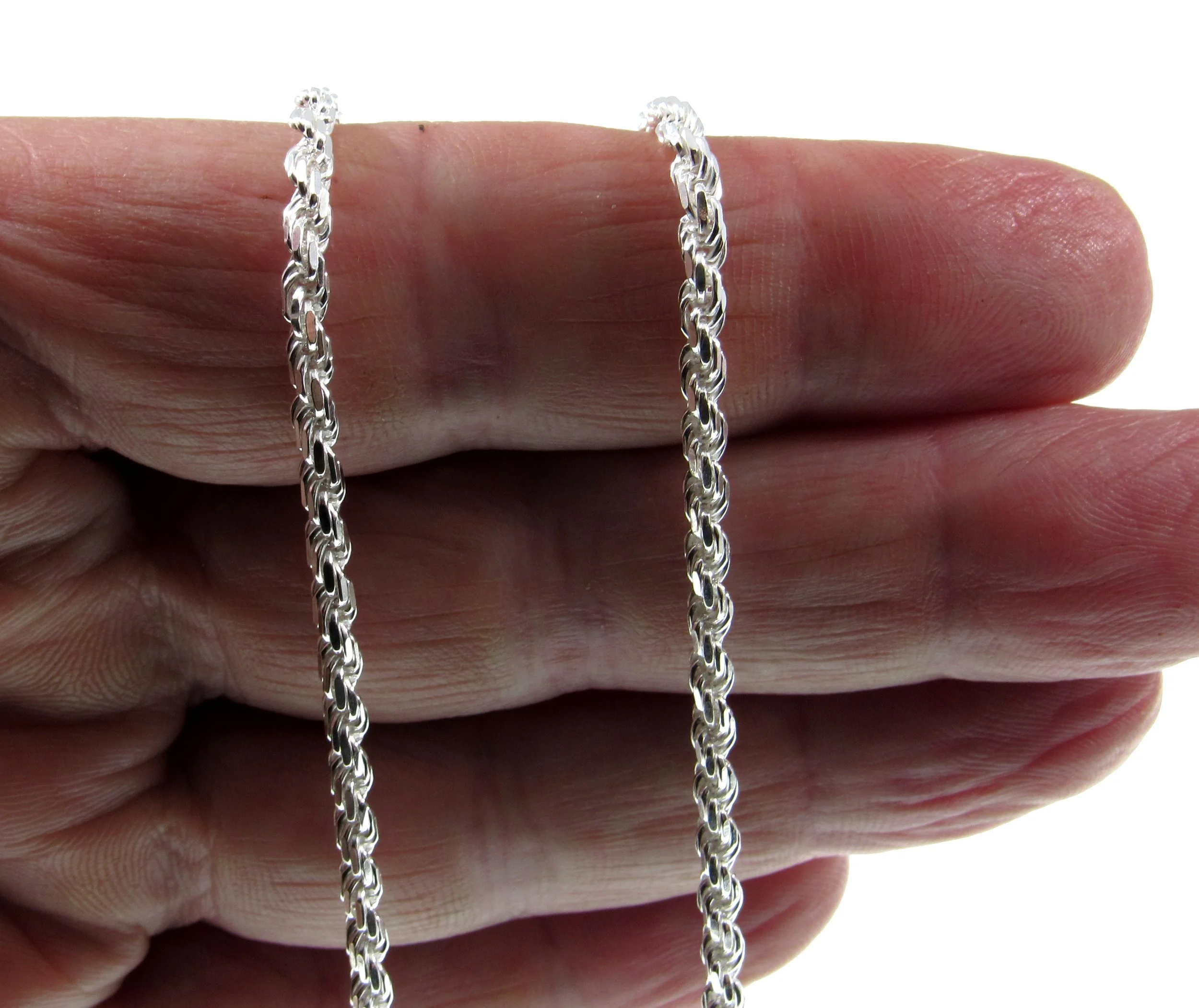 3MM Sterling Silver Solid Italian Diamond Cut Rope Chain — Renegade Jewelry