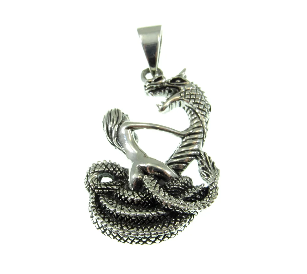 Solid 925 Sterling Silver Damsel in Distress and Dragon