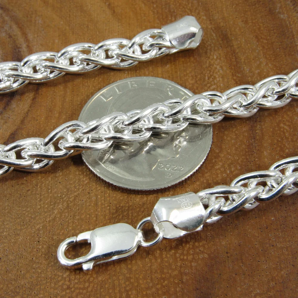 6mm Mens Silver Wheat Chain 6MM Solid 925 Sterling Silver Wheat Chain For  Men, Italian Spiga