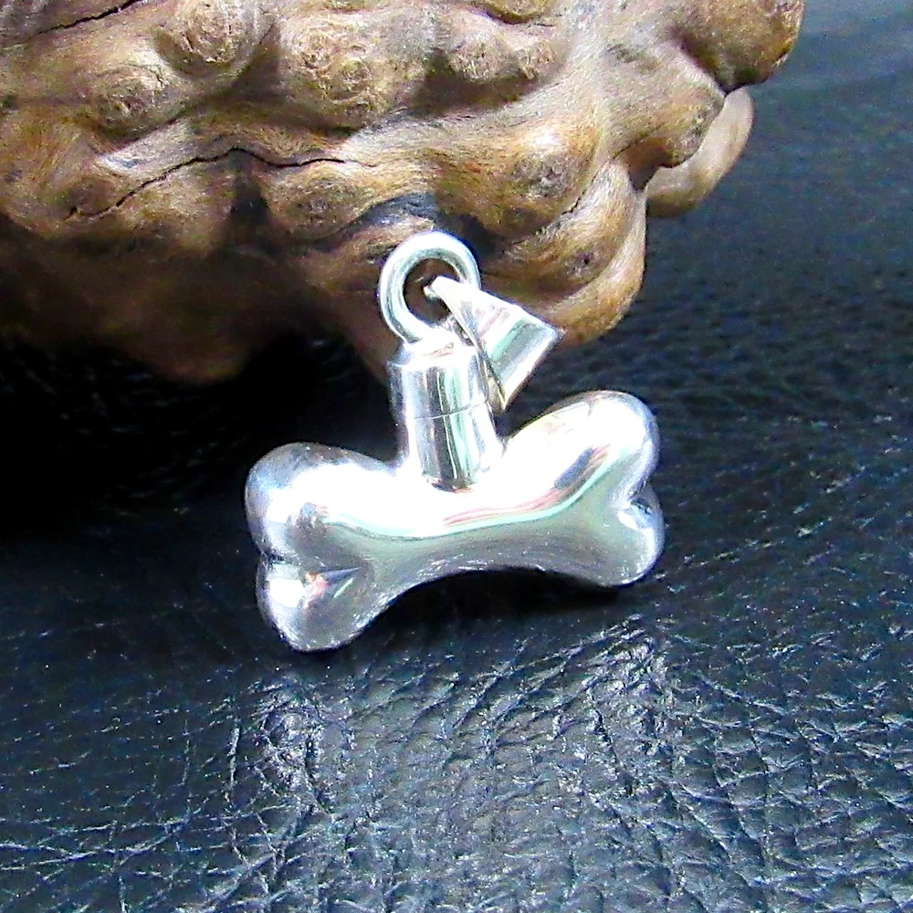 Solid 925 Sterling Silver Dog Bone Pet Memorial Pendant Funerary