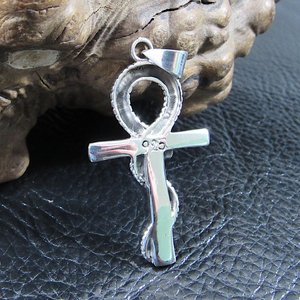 Solid 925 Sterling Silver Snake Ankh Pendant Egyptian Cross