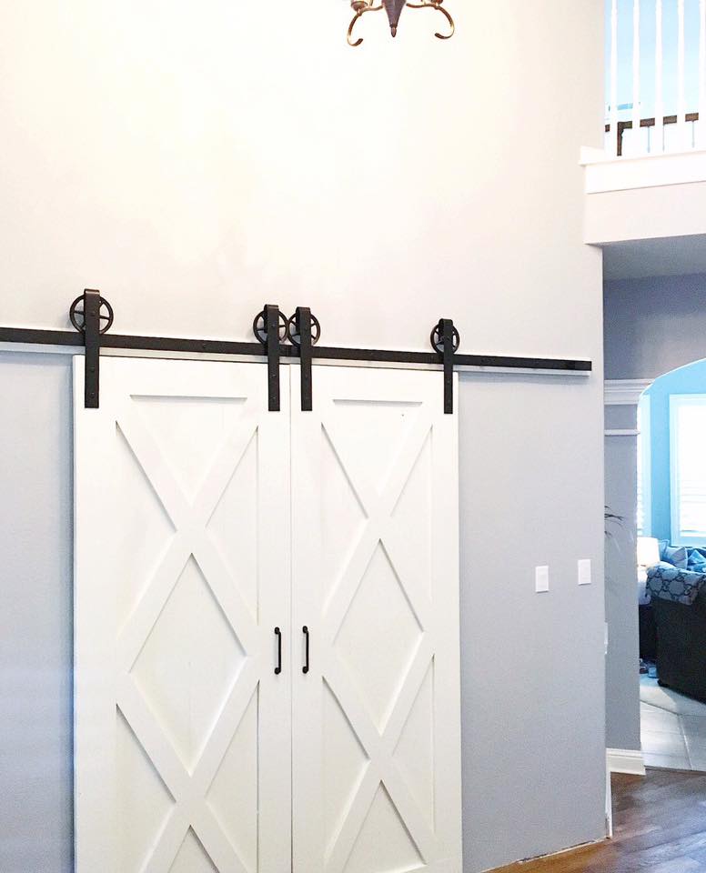 Double X-Brace Barn Door, with No Mid-Bar (Vertical Plank Back & Double Door Hardware) 