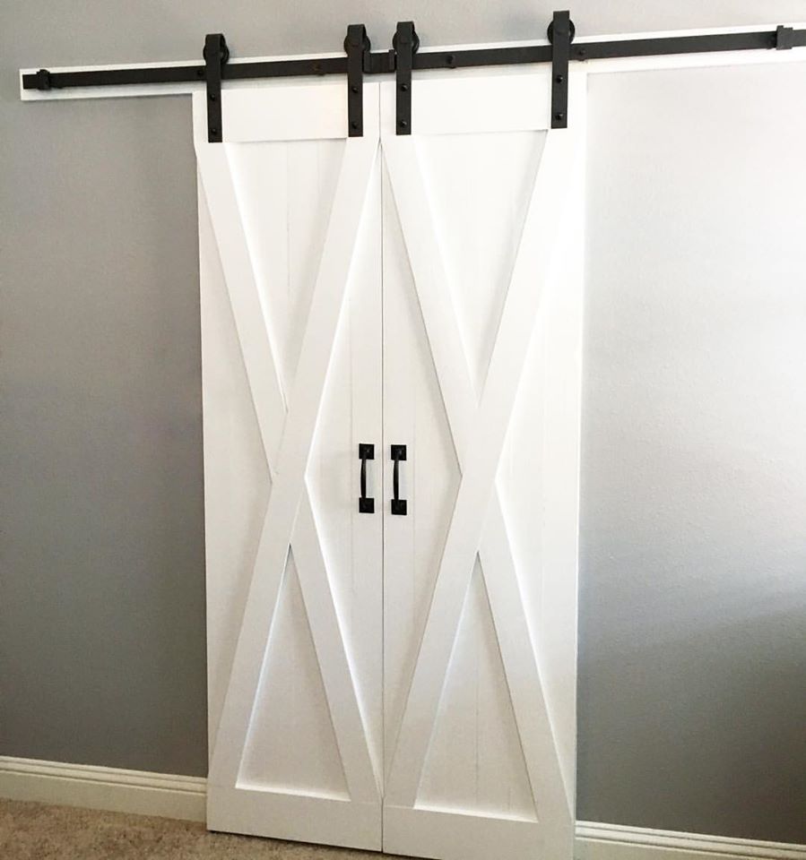 X-Brace Barn Door (Vertical Plank Back & Double Door Hardware) 