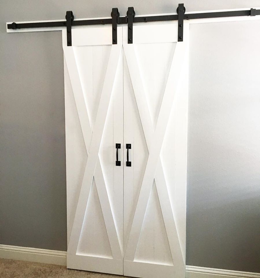 X-Brace Barn Door (Vertical Plank Back & Double Door Hardware)