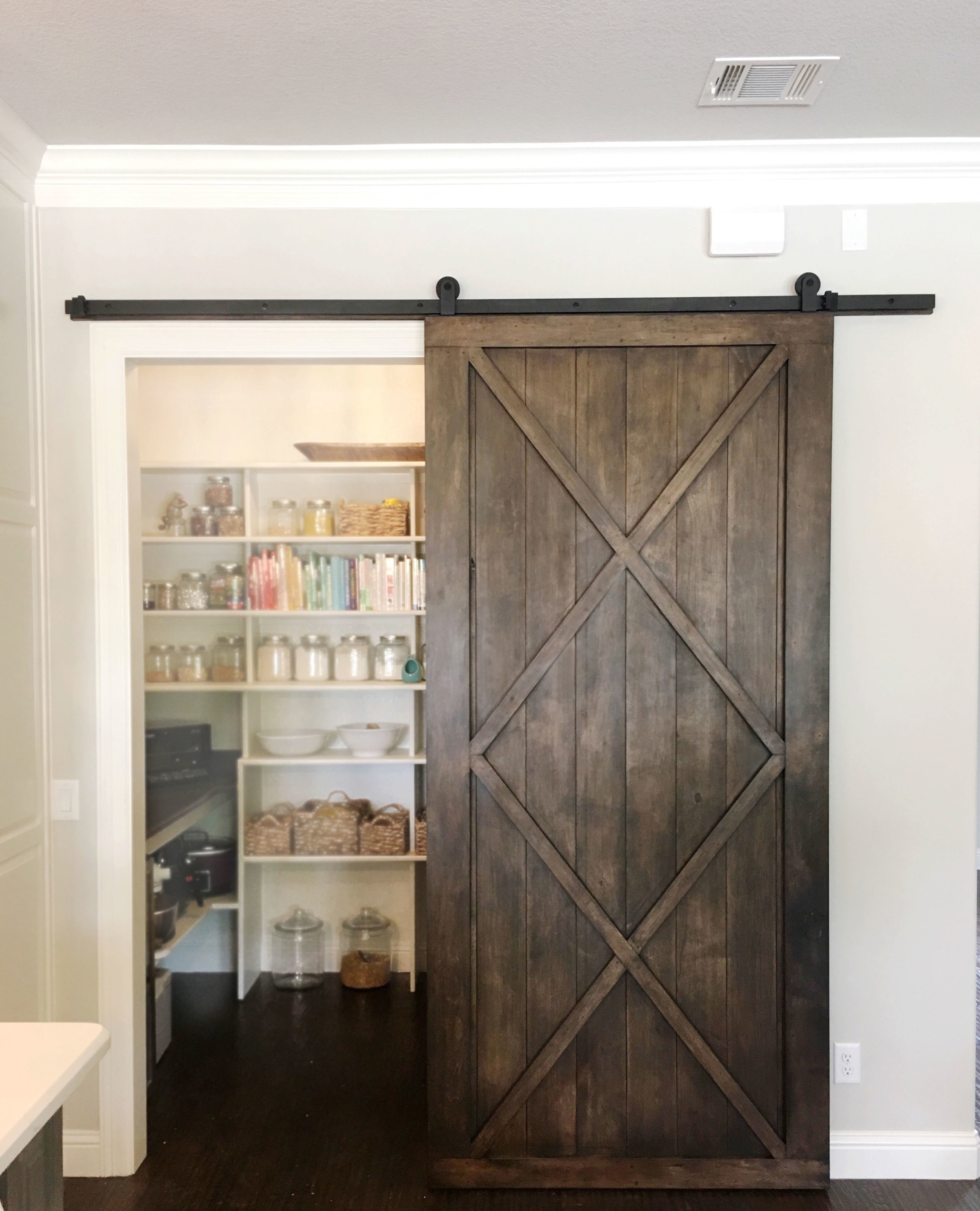 Modern Double X Barn Door With Border (Vertical Plank Back) *Maple
