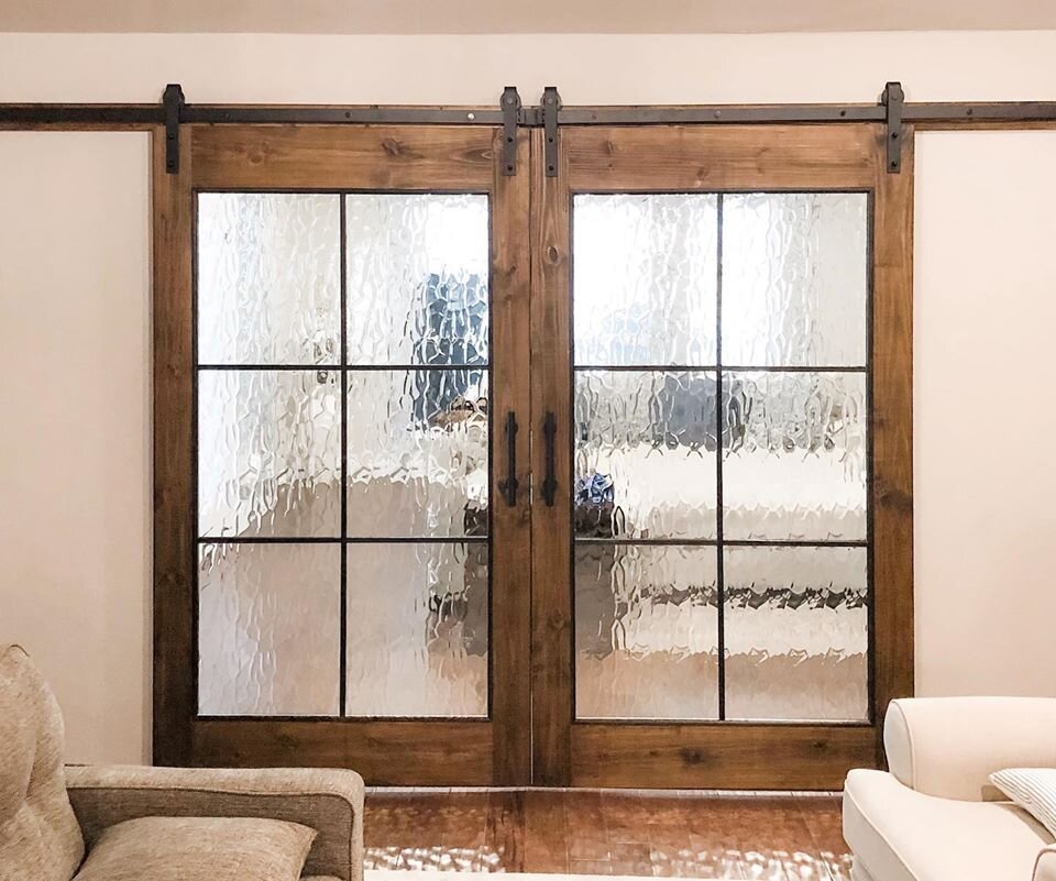 Interior barn doors with glass