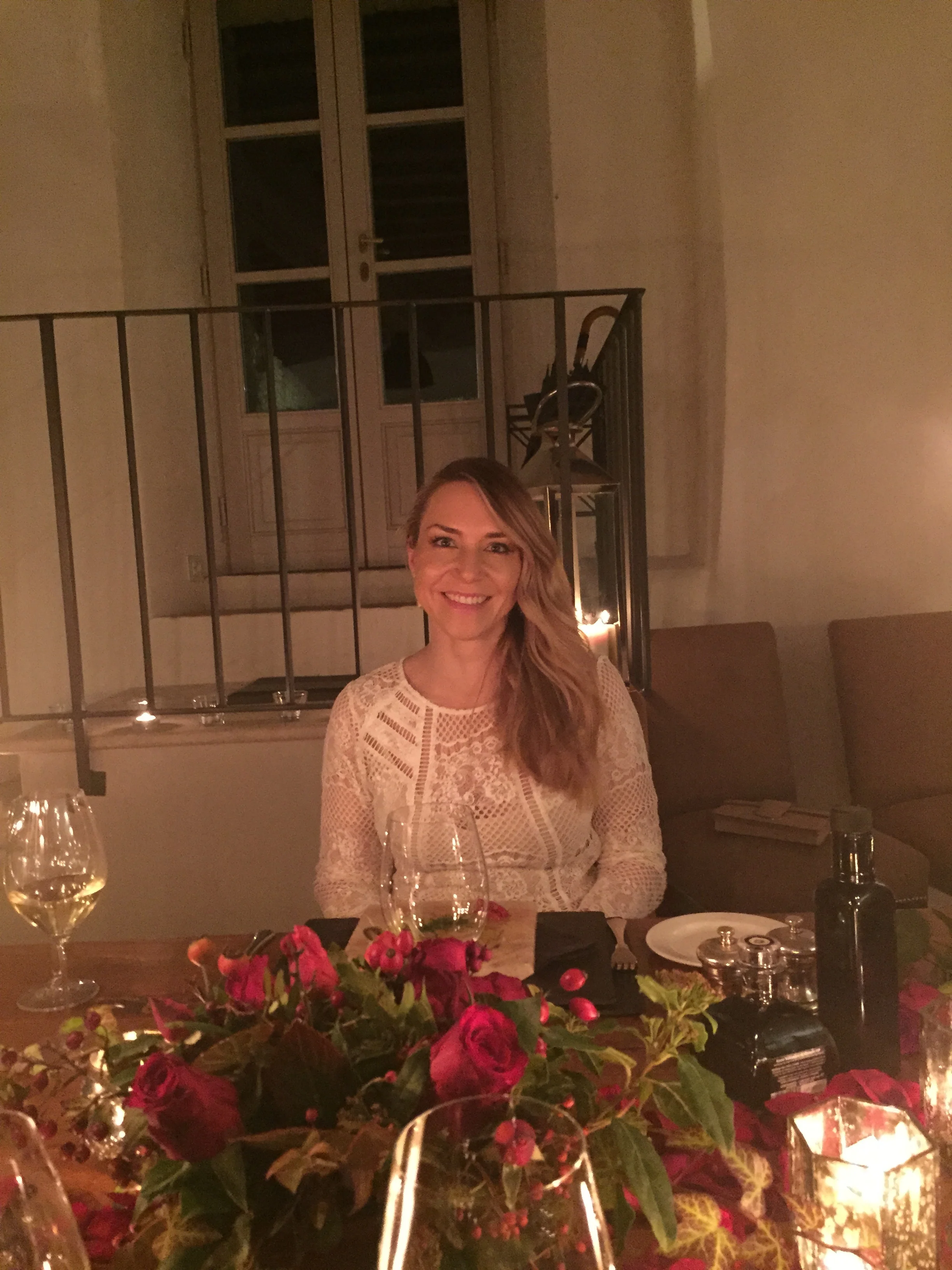  ...started a long speech to the girl on the other side of the table.... 