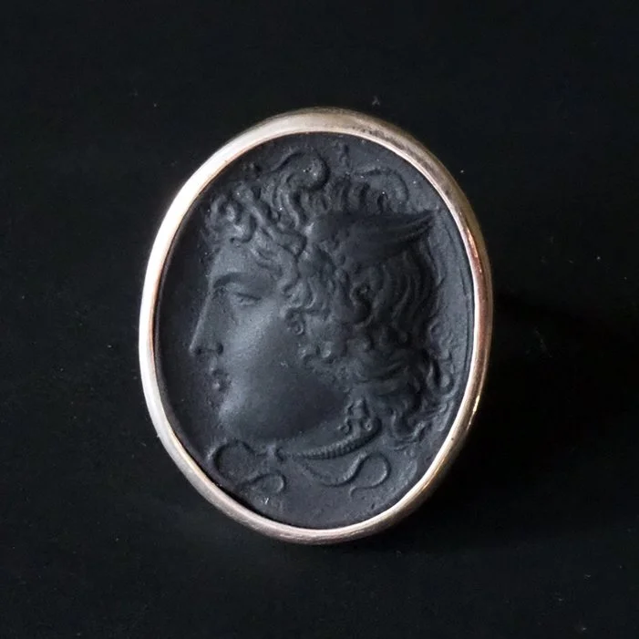 Medusa Silver Cameo Ring in Onyx (size 8)