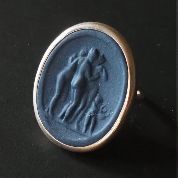 Three  Graces Silver Cameo Ring in Indigo (size 7)