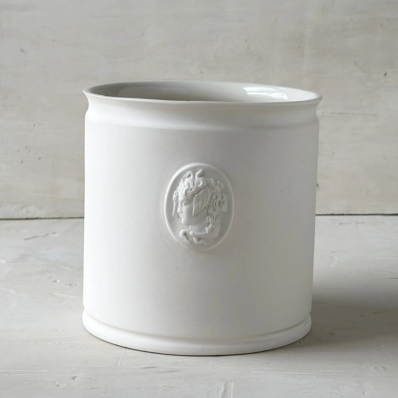 White Medusa Cameo Utility Crock