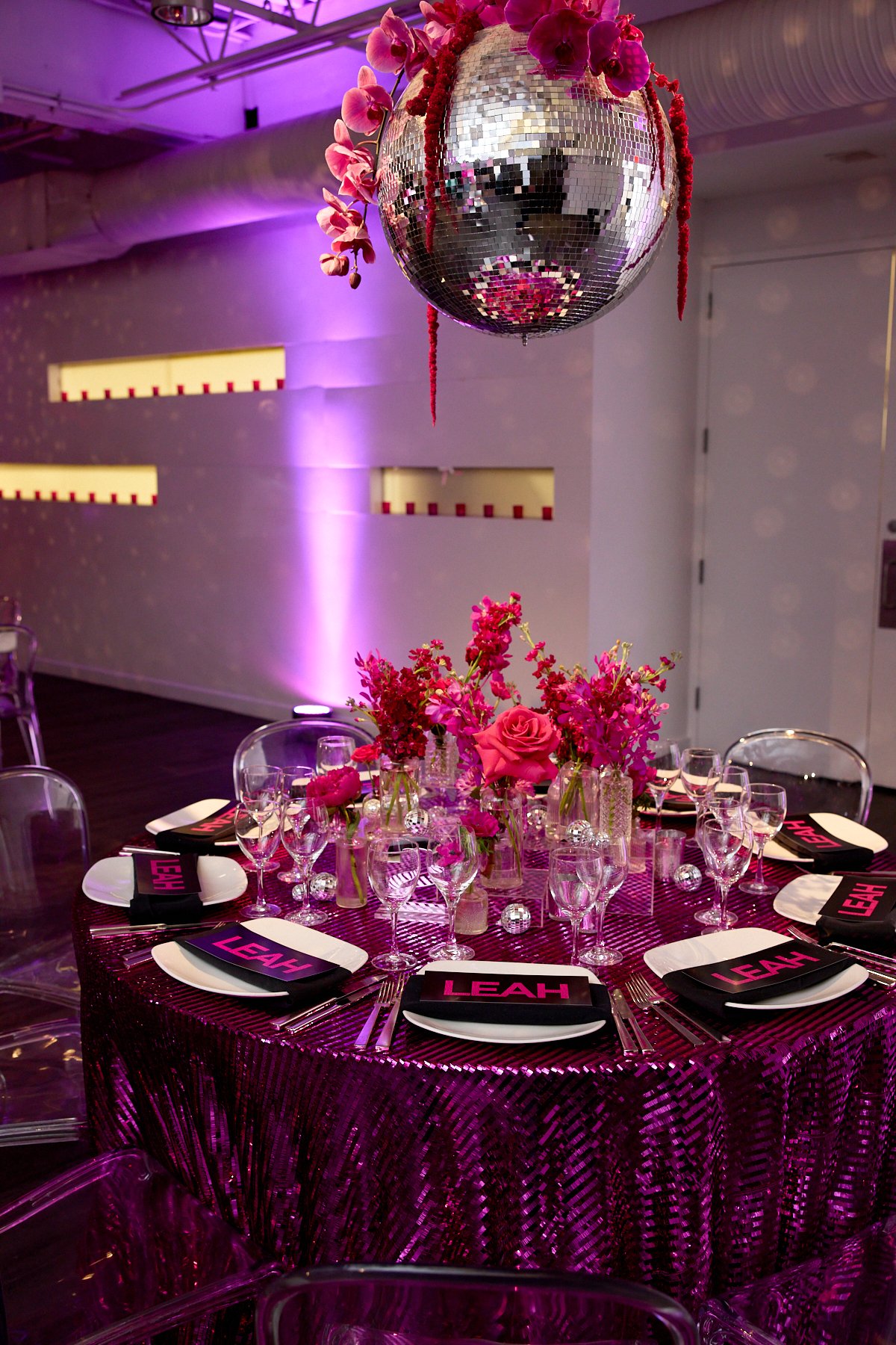 table decor  pink  disco ball  floral  Horgan_LeahDetails_122_0052.jpg