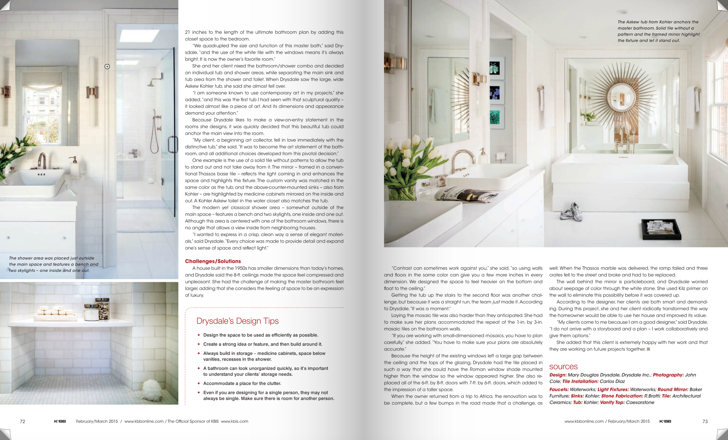   Kitchen &amp; Bath Business Magazine  February/March 2015 Issue Drysdale Design Associates 