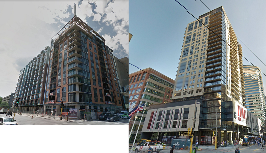 Latitude 45 (left) has 319 units, Nic on 5th has 253