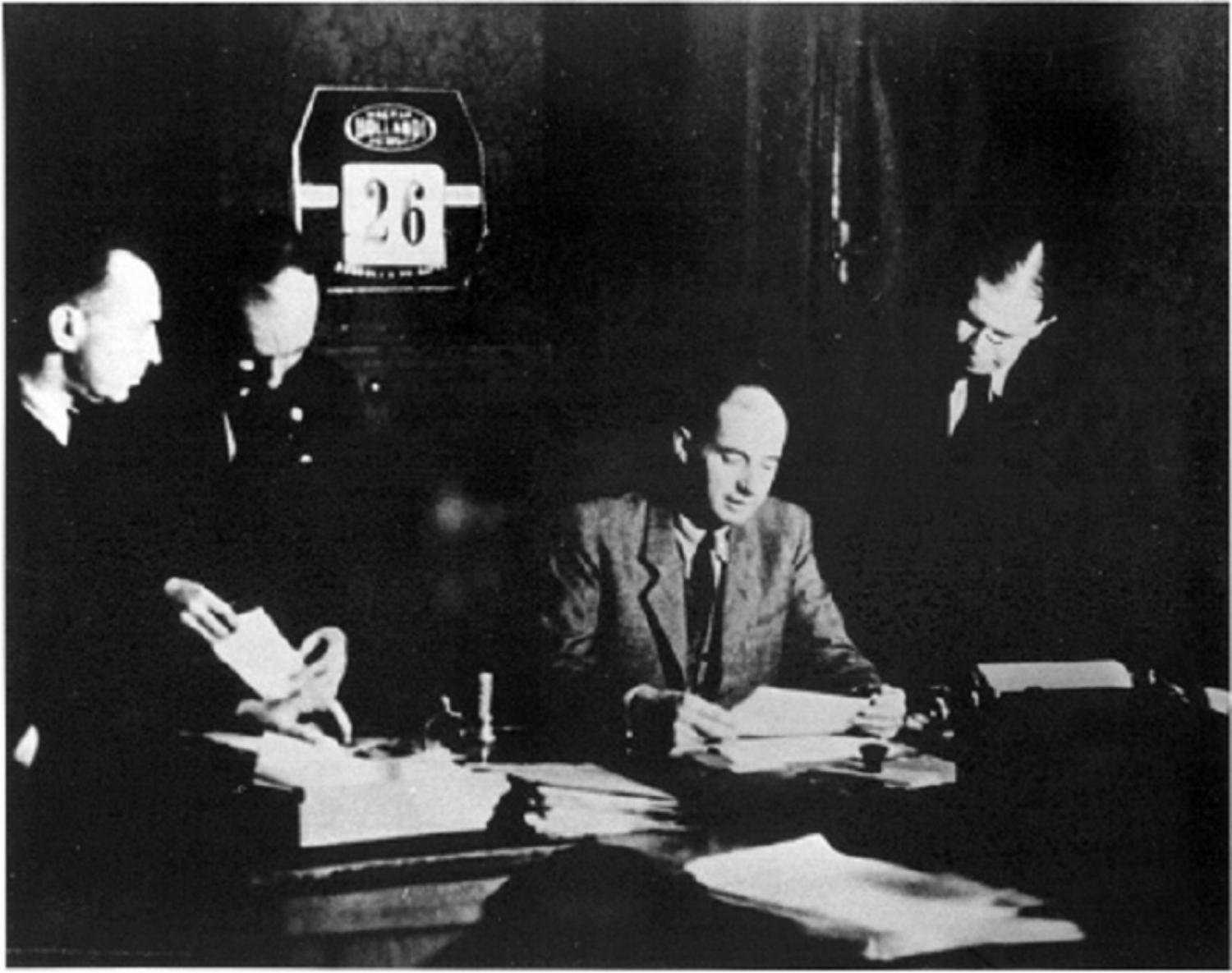 Raoul Wallenberg, Swedish Special Envoy in Budapest, 1944-45, with his Jewish staff members