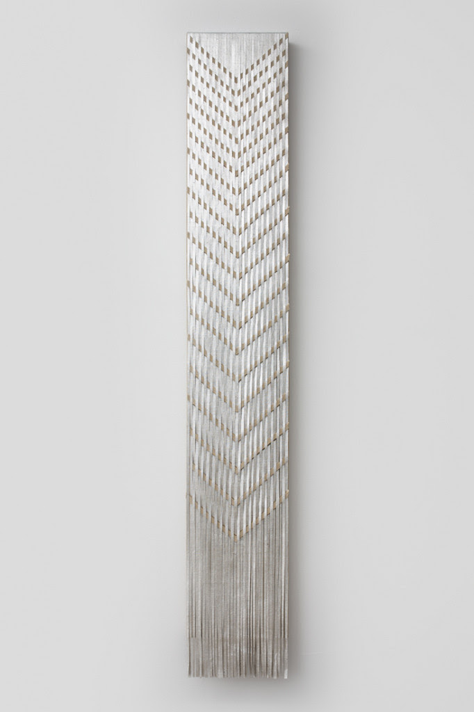 South , 2014, Composition metal leaf on linen on wood panel, 58 x 9 inches