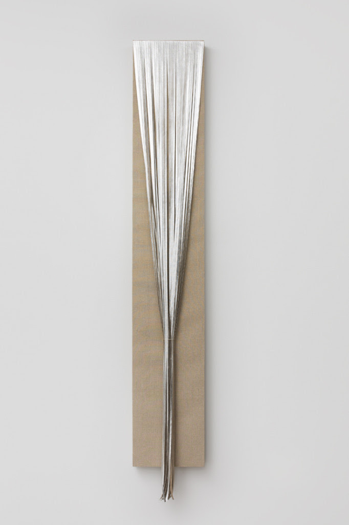 Uma , 2014, Composition metal leaf on linen on wood panel, 58 x 9 inches