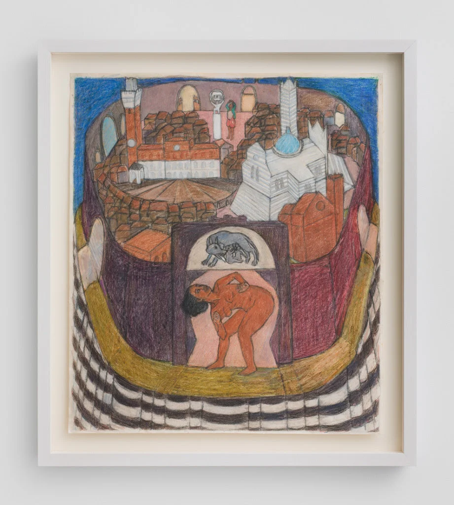 Mequitta Ahuja. Siena III, 2014, Colored pencil on vellum, 21.75 x 18.75 inches