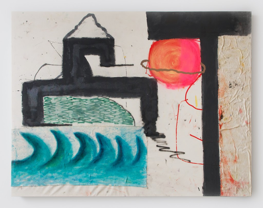 Gerasimos Floratos. Breathing Temple , 2014, Oil, acrylic, spray paint, glue & cotton on canvas, 52 x 62 inches