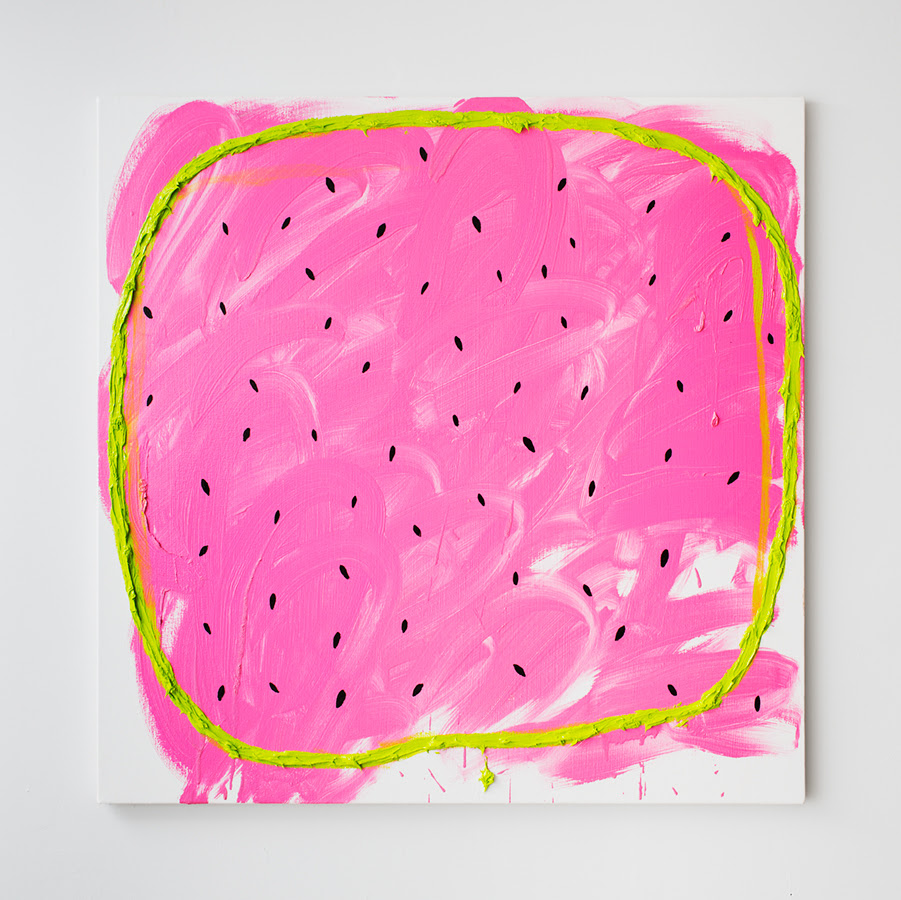 Watermelon with KB , 2013, Oil and enamel on canvas, 36 x 36 inches