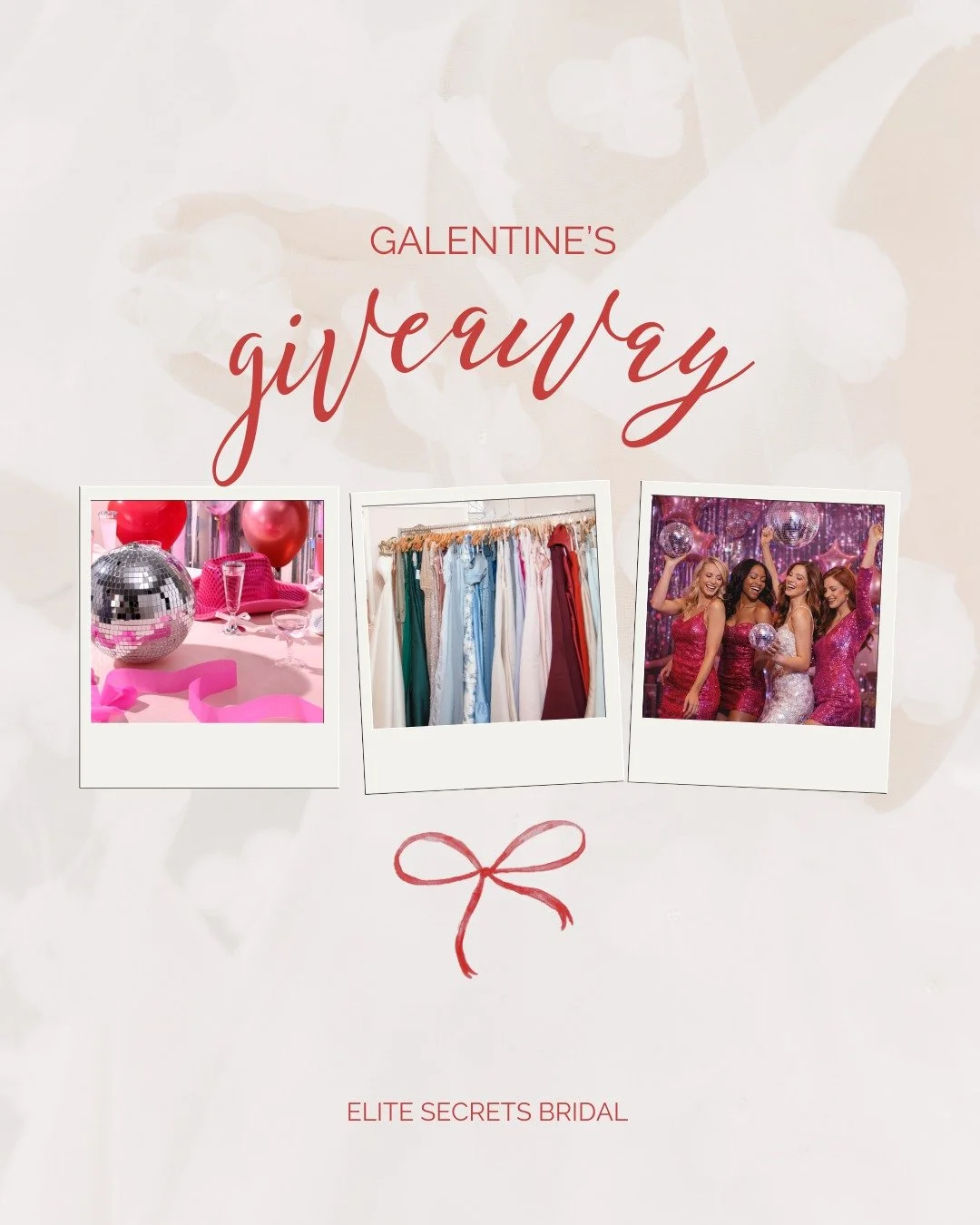 ✨ GIVEAWAY ✨

Because every bride deserves a little extra magic on her journey to &ldquo;yes.&rdquo;

We&rsquo;re giving one lucky bride the chance to win:
A dress + TWO tickets to our galentine's event

How to enter:
&ndash; Follow @elitesecretsbrid