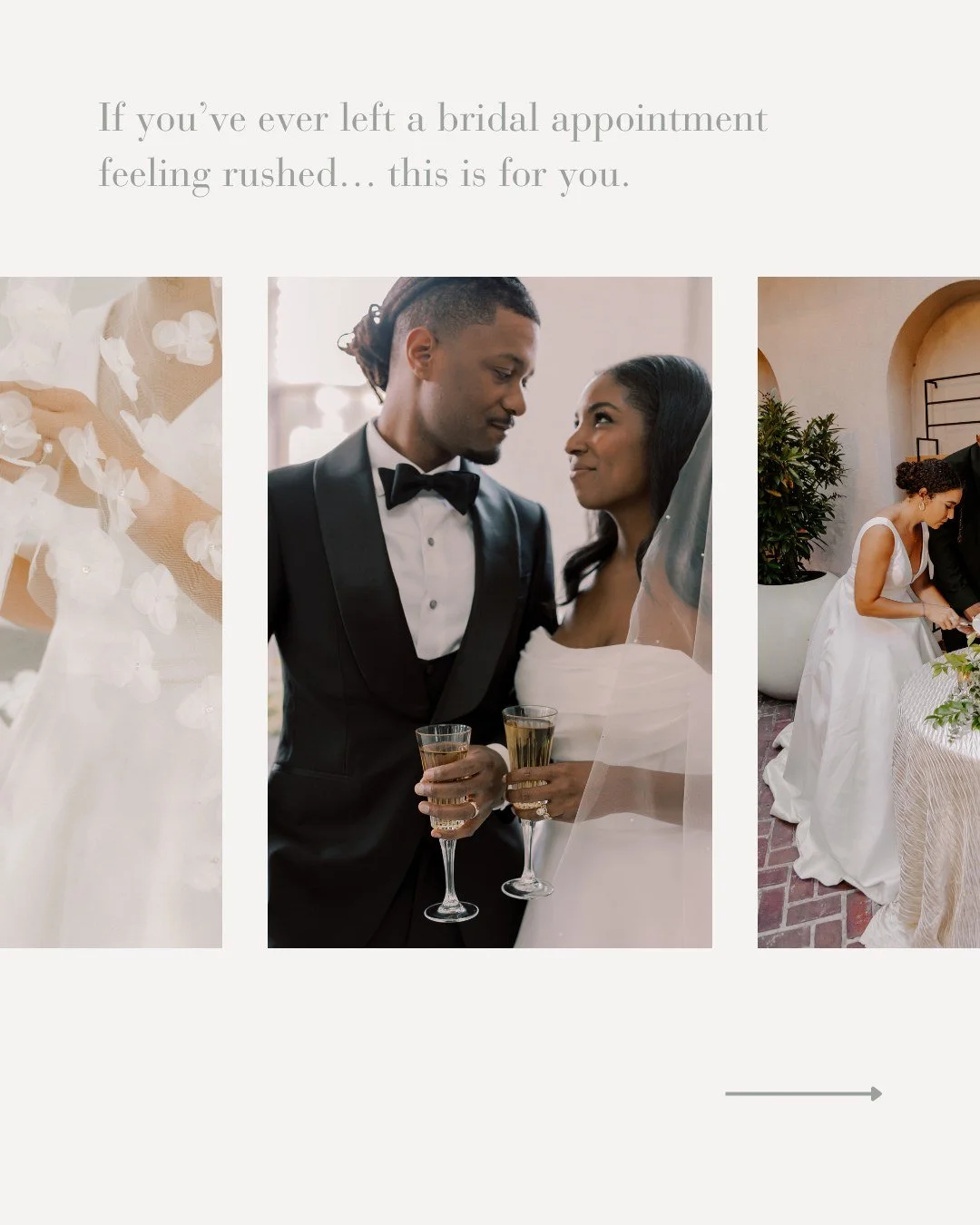 Not every bridal appointment feels the way it should.

Some brides leave feeling rushed.
Overwhelmed.
Unseen.

Your dress moment deserves more than that.

At Elite Secrets Bridal, we protect your experience.
Time to breathe.
Time to feel confident.
T