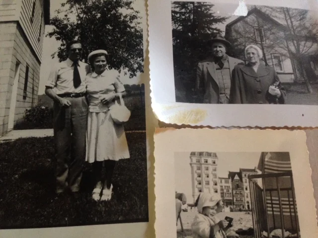 My grandma and grandpa in front of their house, my father and mother leaving on their honeymoon, and I, as the third generation, at the beach in Belgium.