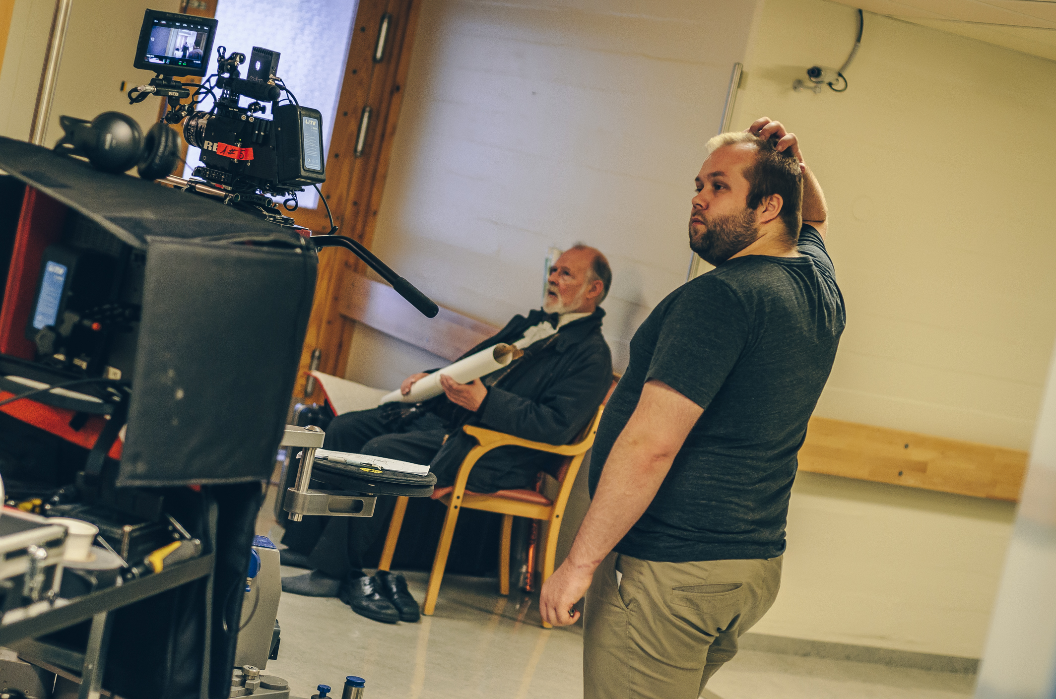 Eyþór in his natural habitat, on set. Working on Arnbjörn