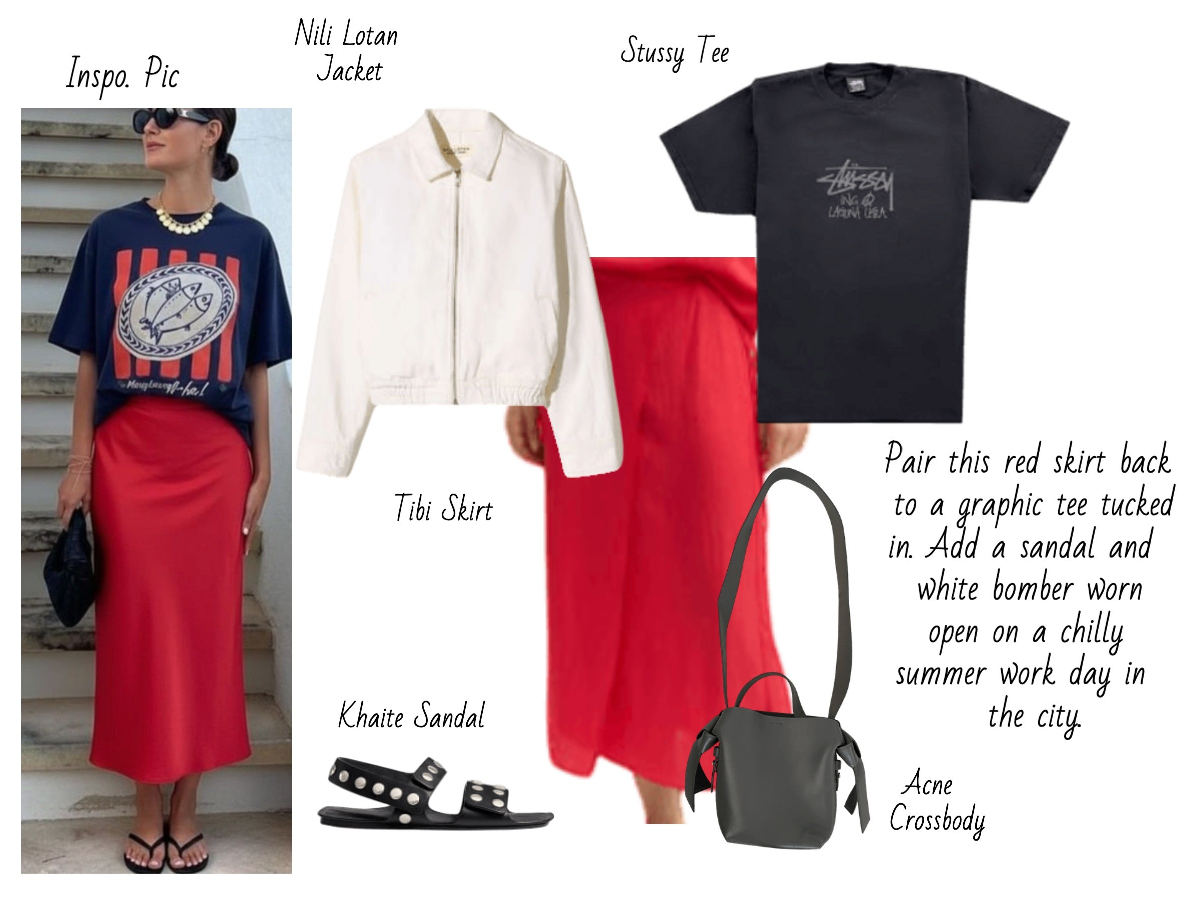 Custom digital lookbook page showing coordinated outfits from a client's capsule wardrobe