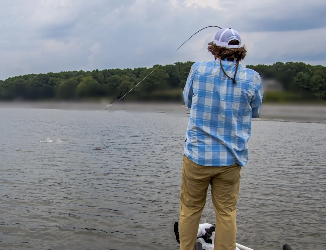 This shot captures the result of great teamwork.&nbsp; T&amp;T's&nbsp;Joe Goodspeed sets the hook on a well earned flats striper.&nbsp; We had overcast skies and challenging sighting conditions but we stuck to the plan and stayed patient.&nbsp; This…