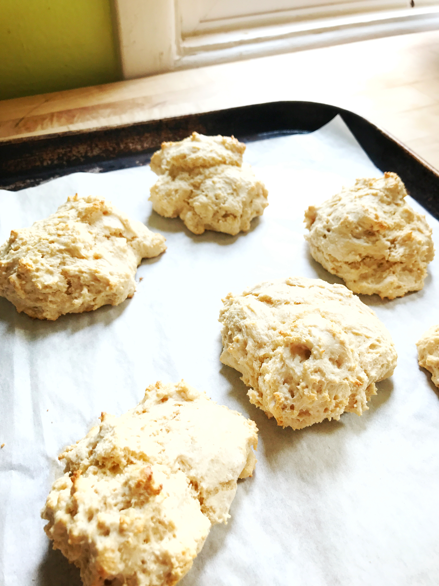 Fluffy vegan drop biscuits - for when you want that craggy dough with lots of crunch on the outside