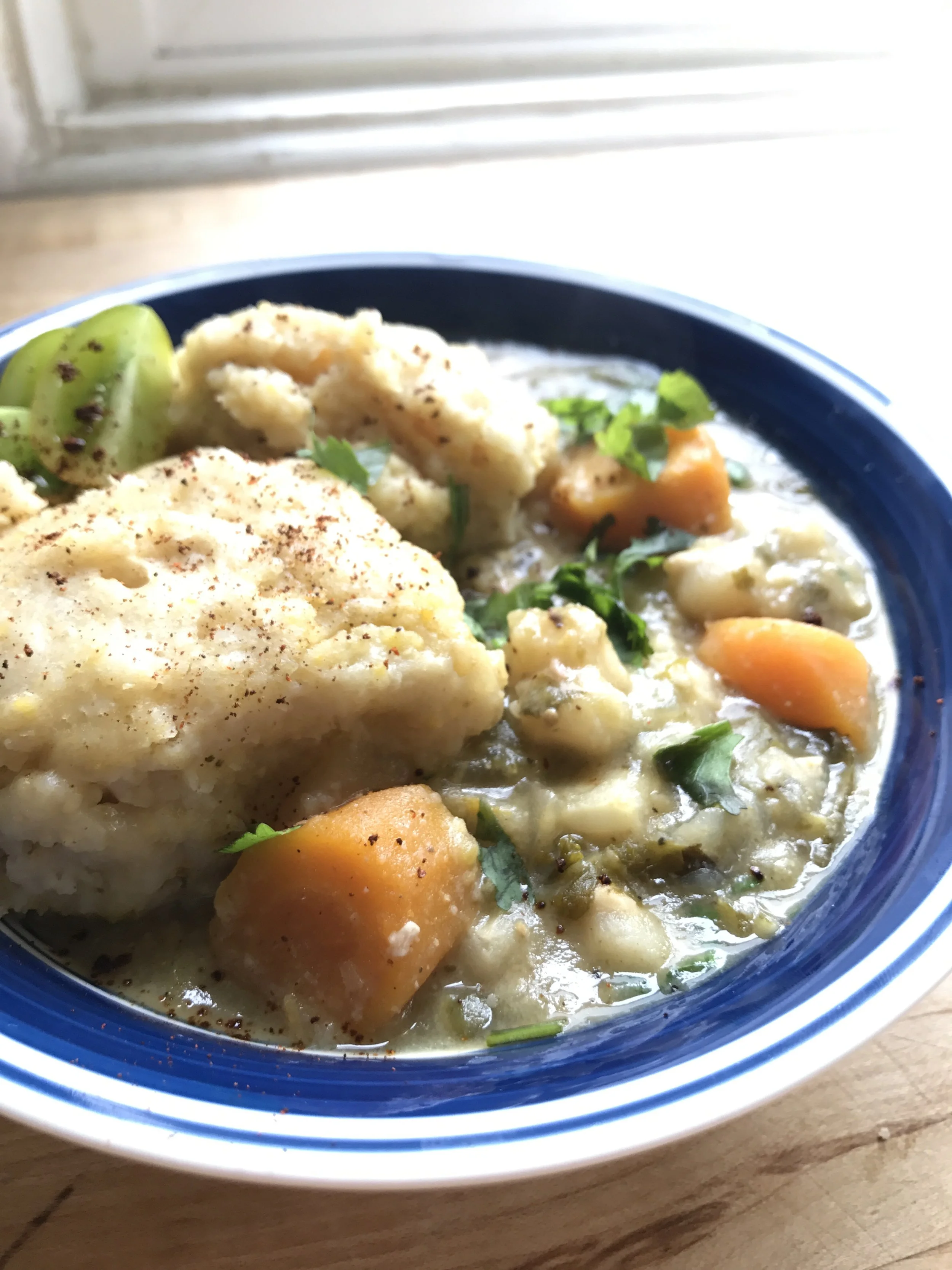 Poblano Chile Verde &amp; Cornmeal Dumplings
