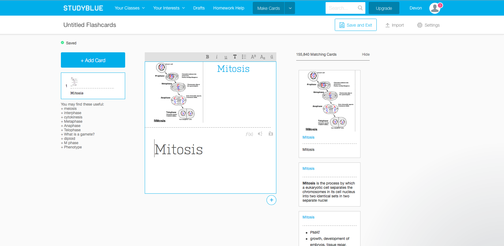 The web platform included StudyBlue's powerful Recommended Cards feature.