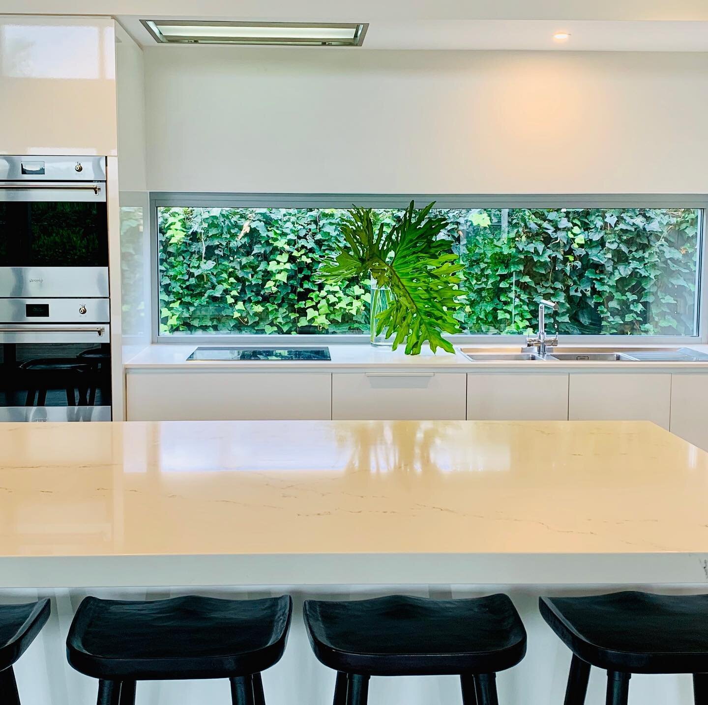 This glass splashback not only brings in the natural light but adds depth and colour to the space 🌿 #doubleglazedwindows #ivy #perthlandscape #glasssplashback #cottesloebuilder #newhomeconstruction #cottesloerenovations #newhomedesigns #architectspe