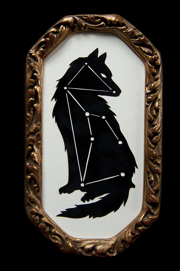 LUPUS Hand Cut Paper Dimensions: 5.125” x 9.125” Framed