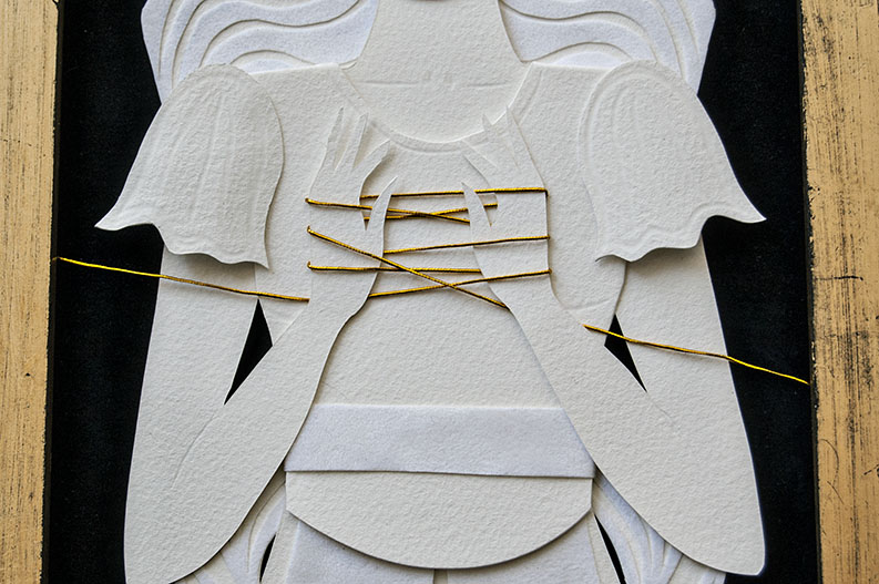  THE FATES: DETAIL OF LACHESIS Hand Cut Paper, Vellum, Metallic Cord 