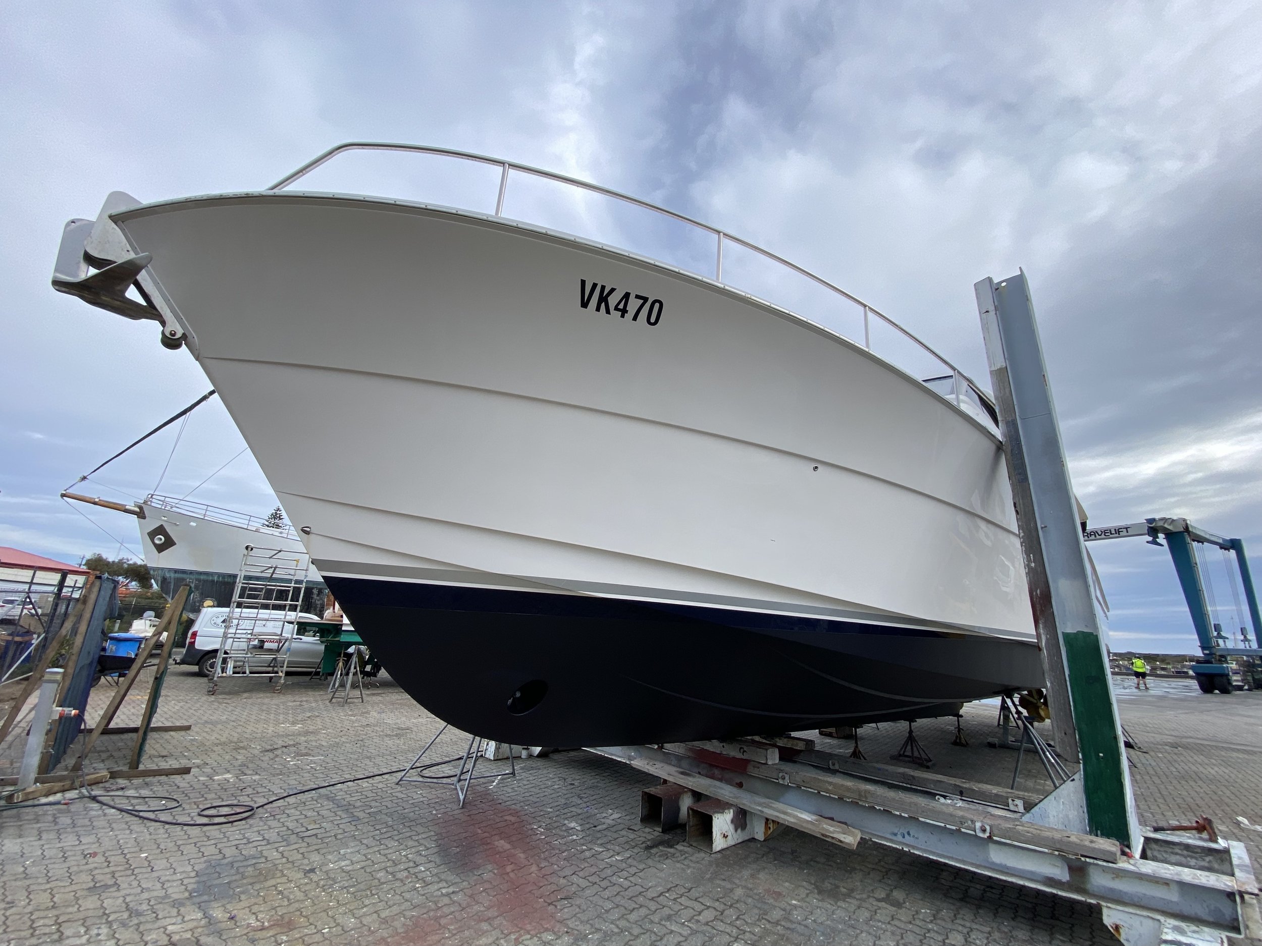 Vessel detailing services being done in Geelong on the Maritimo 60.