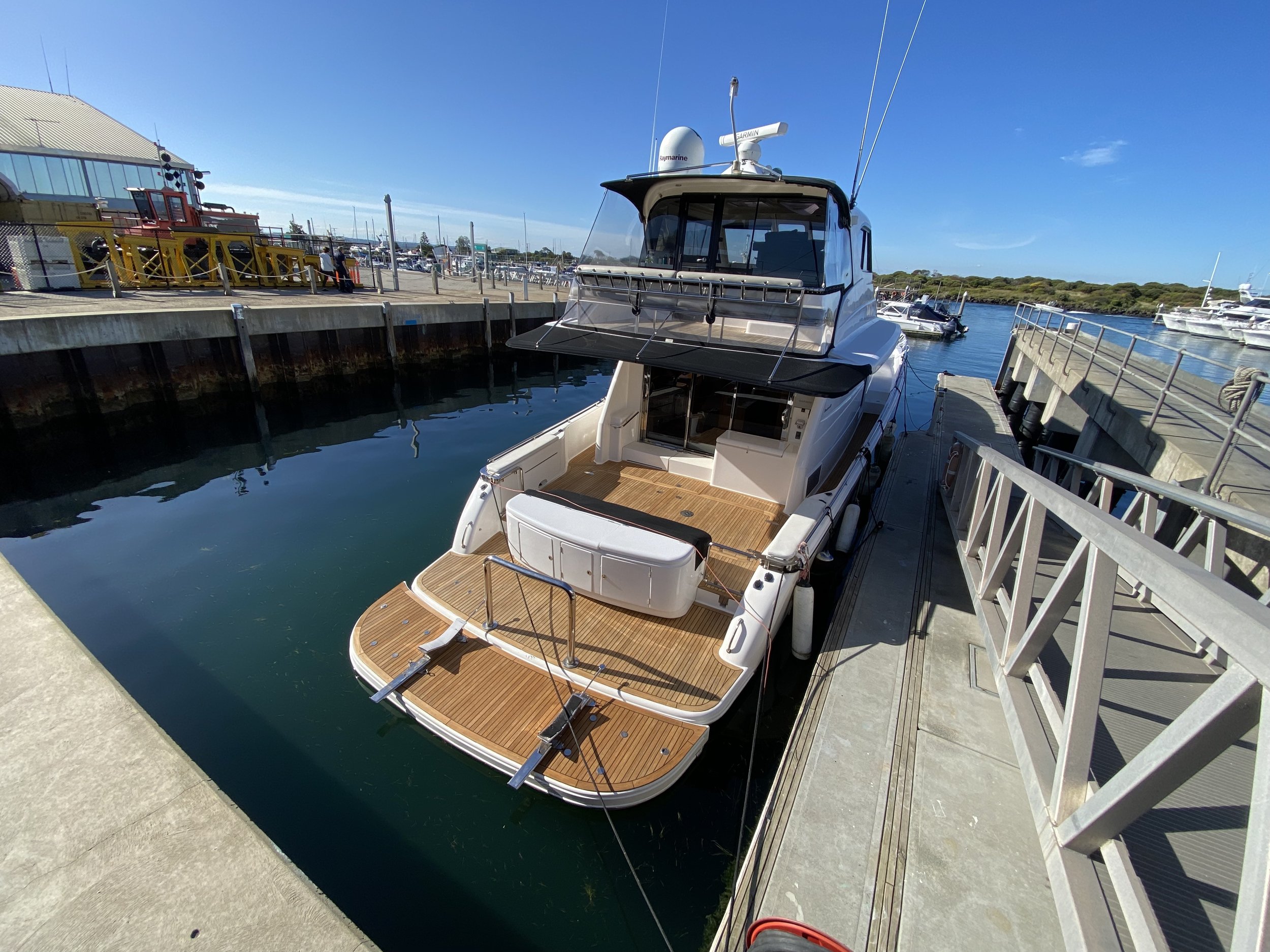 Vessel detailing services being done in Geelong on the Maritimo 60.