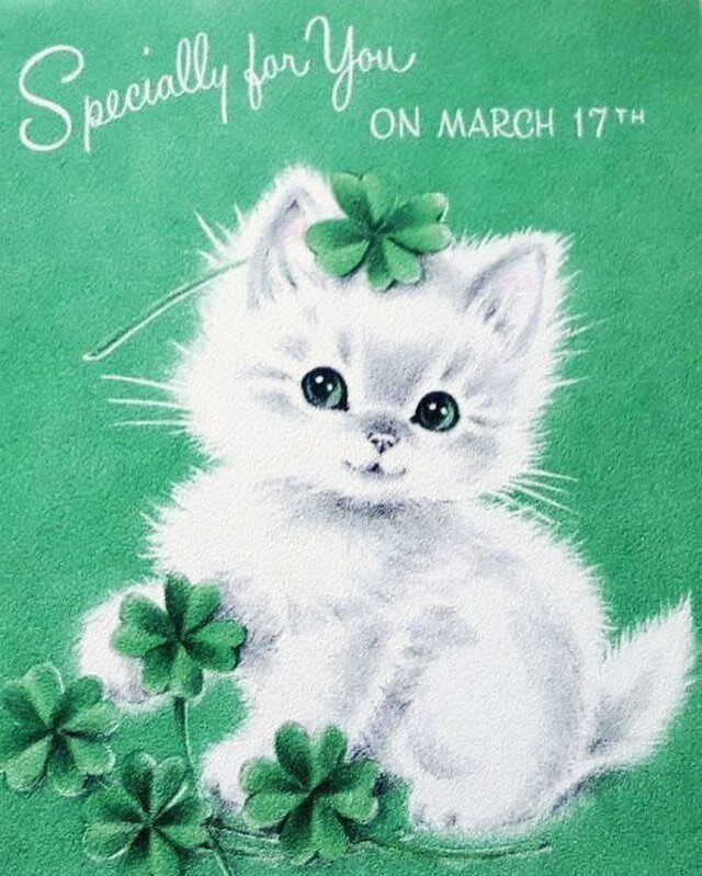 May it be a Lucky day for you indeed!! 🍀💕 What are your plans for the day petals? 
.
#margaritabloom #stpatricksday #stpattysday #stpatricks #luckyday #luckoftheirish #irish #luckoftheirish🍀 #vintagekitty #vintagecatillustration #illustration #cut
