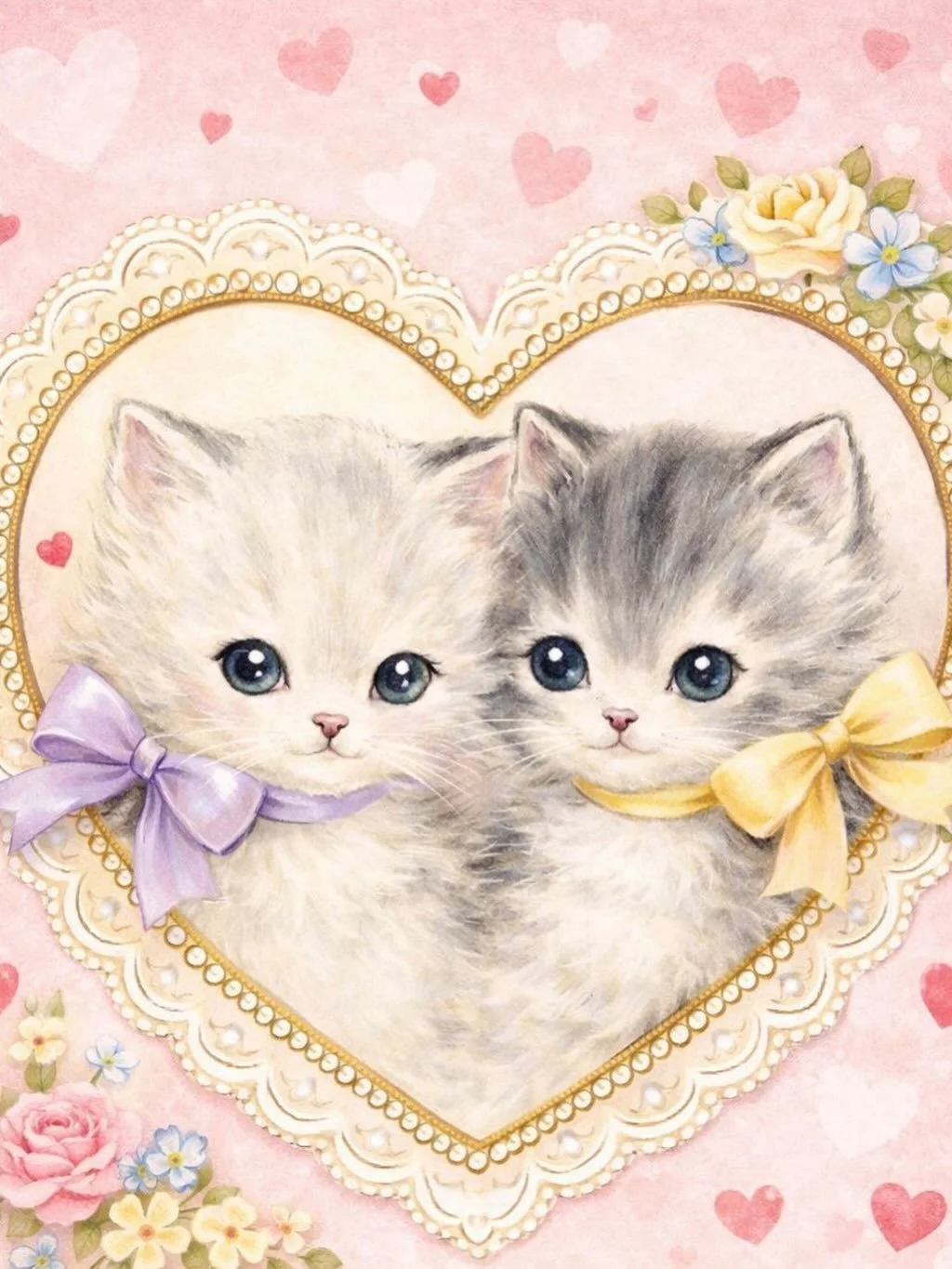 🎀🌸🩷🍓 February is here!! 🩷🎀🍓🌸
.
#margaritabloom #vintageillustration #cats #valentines #february