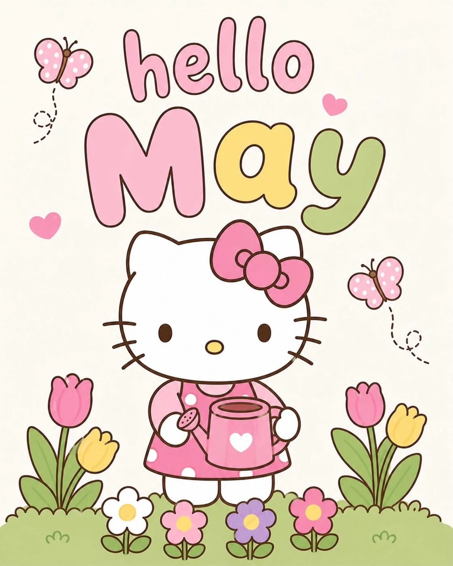 Happy May! 💕🎀🌷Petals, picnics, and a little bit of daydreaming&mdash;hello, May.💕🌷🎀 #happymay #may #hellokitty #kawaii #tulips