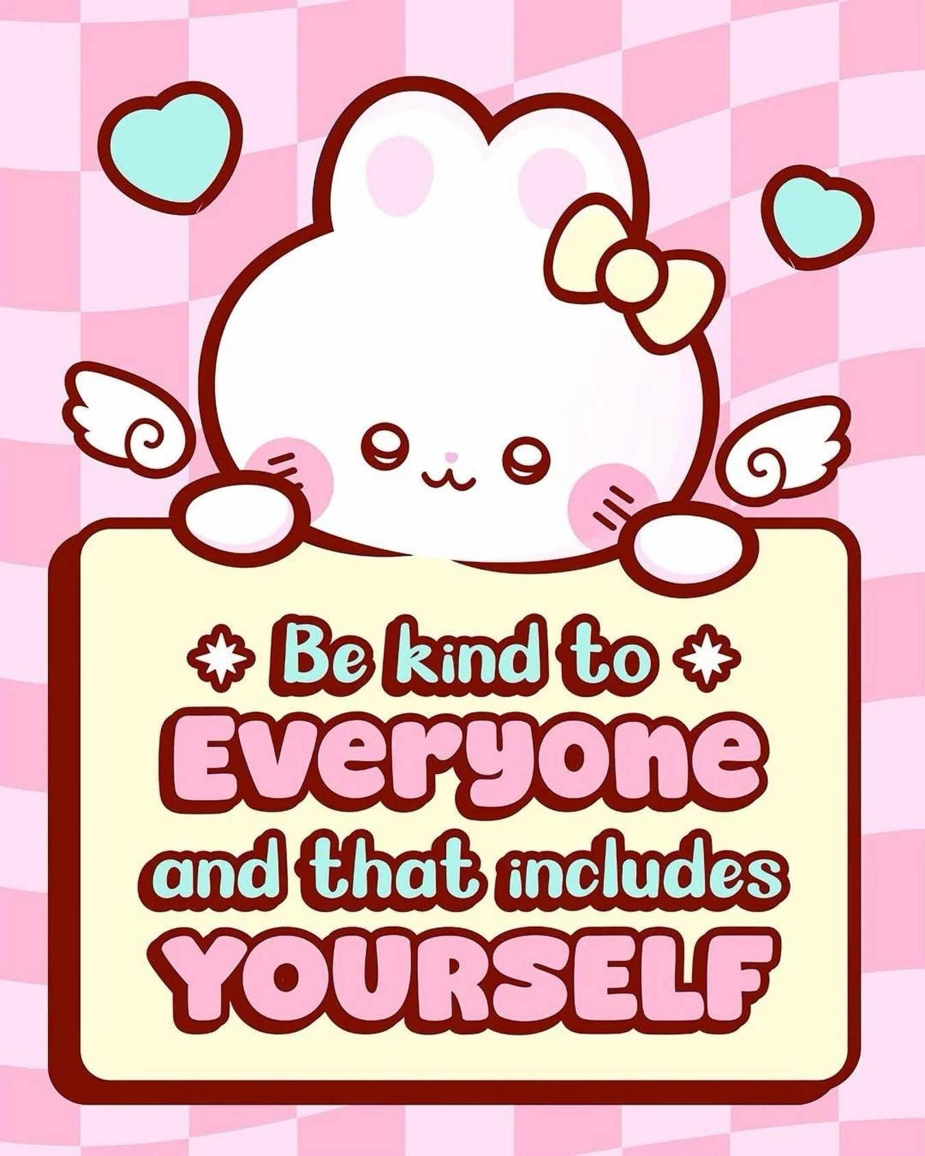 🎀🩷🌷 Today&rsquo;s words of wisdom! Be kind to everyone and that includes yourself!🎀🌸🩷 Happy Friday! #friday #words #pink #kawaii #positvevibes