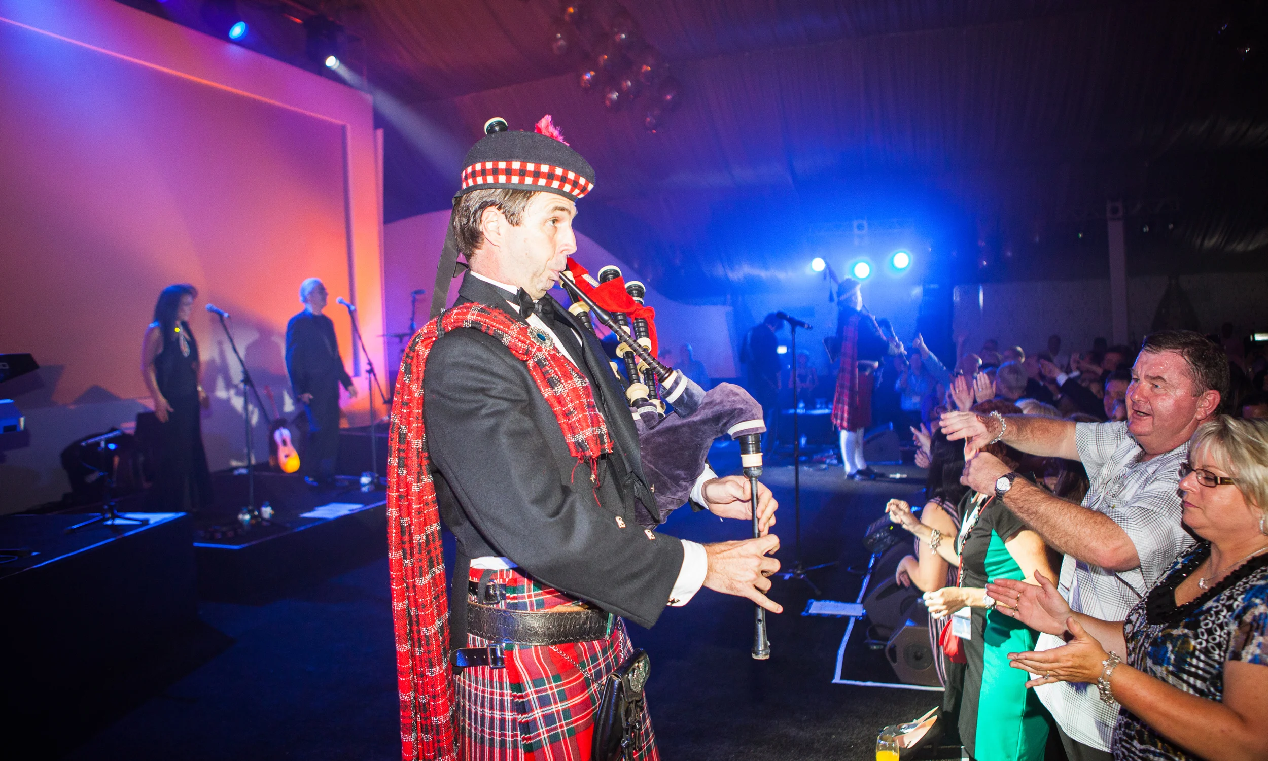 Playing Bagpipes (miming) with John Farnham - Dubai