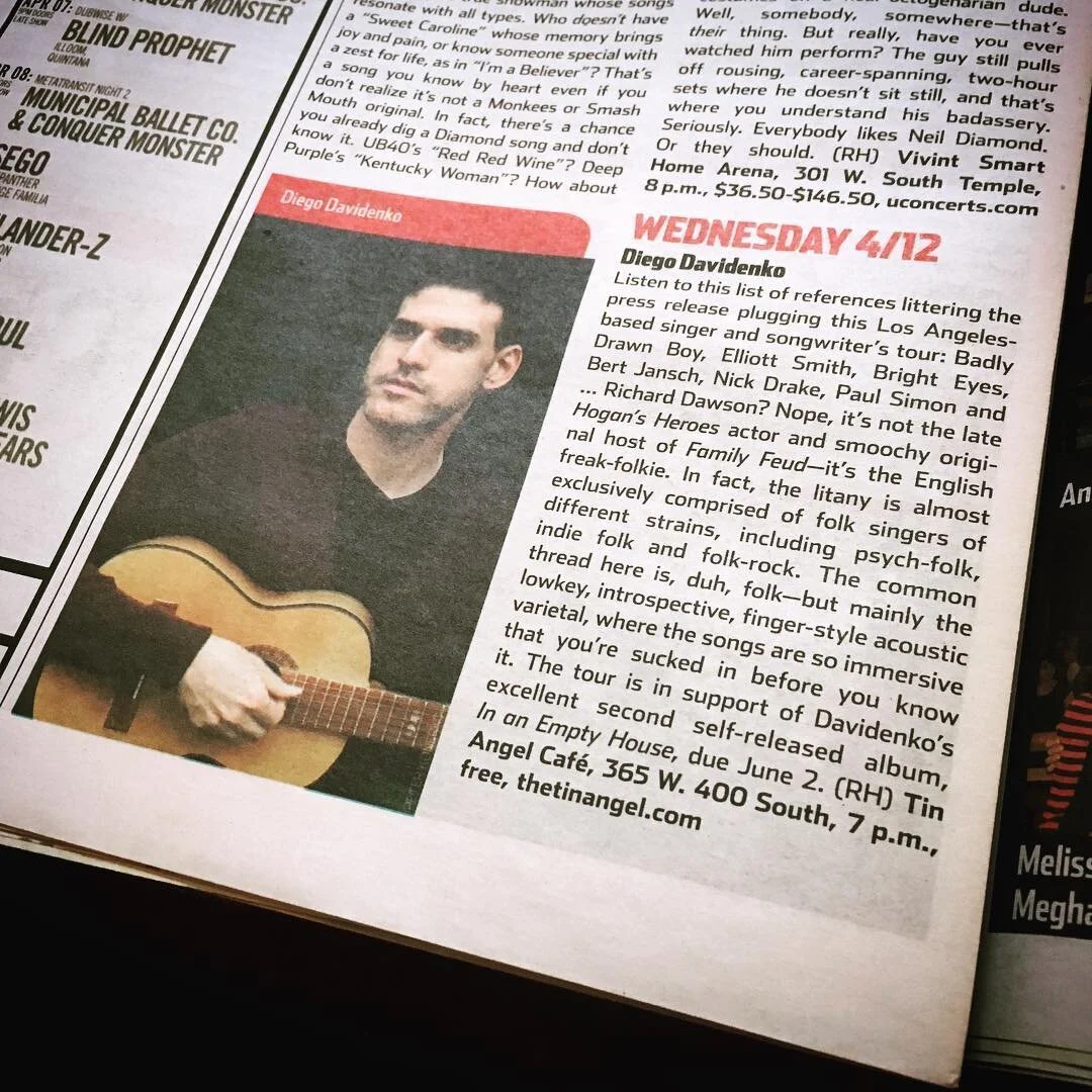 Hey it's me, in print form. #saltlakecity #saltlakecityweekly #saltlakecityfamous #diegoinutah #inanemptyhouse #singersongwriter #singersongwritering #diegoontour #indiefolk #indiemusic #musicianlife #folkmusic #folksinger