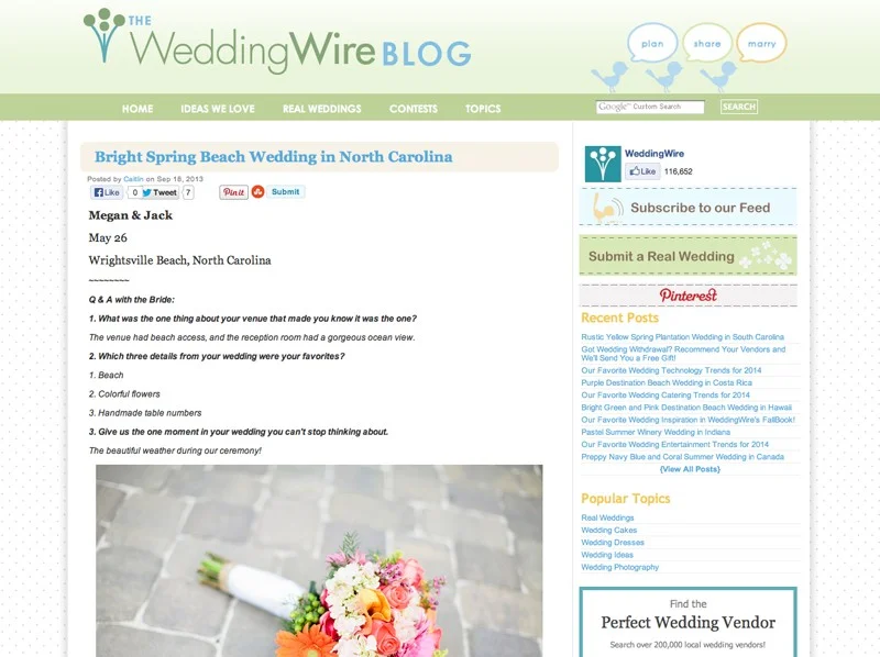 We're Featured on Wedding Wire Blog!!