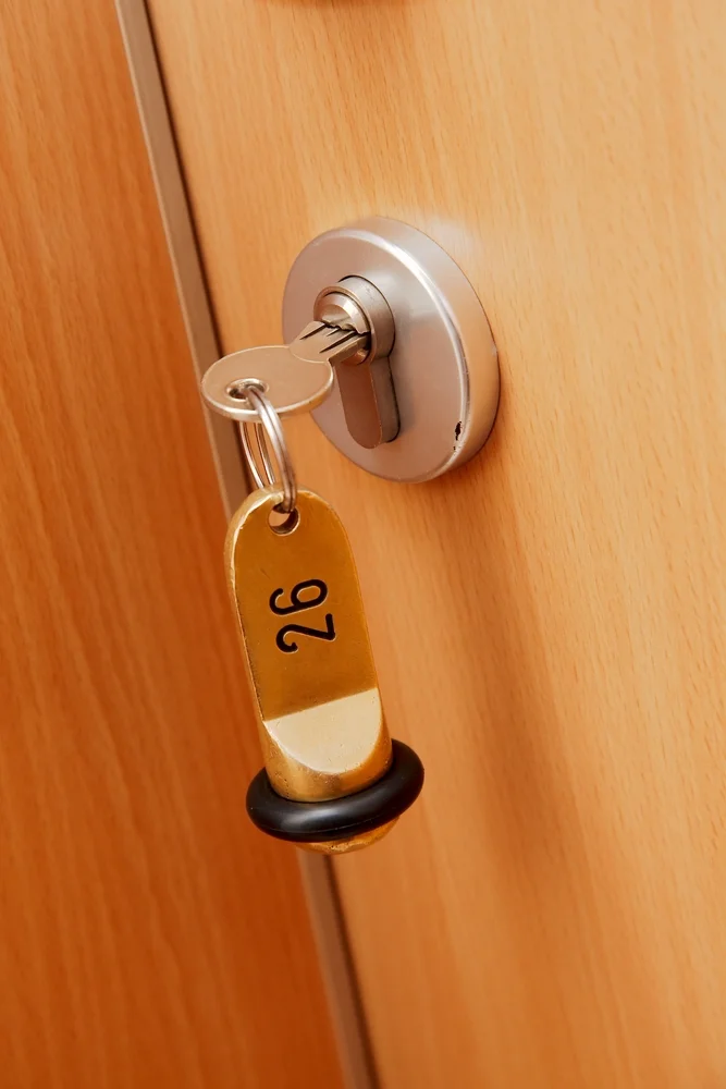 Key in a locked apartment door