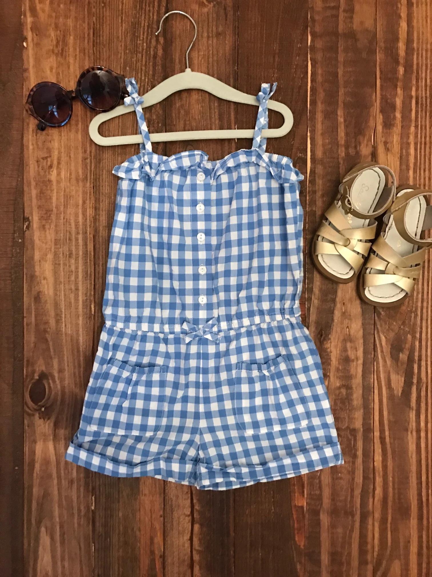 Baby Gap romper, Salt Water Sandals, Crewcuts sunglasses