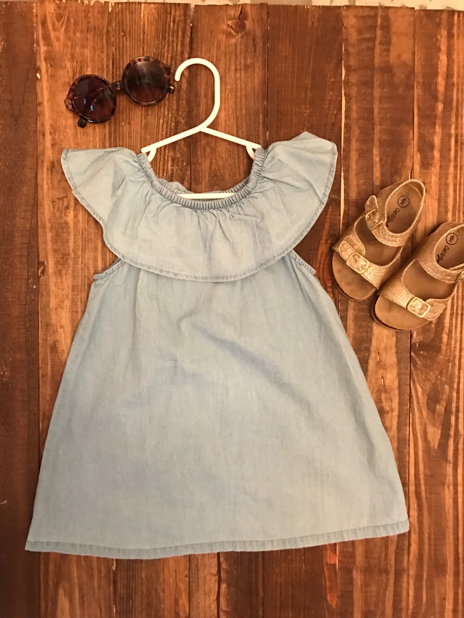 Old Navy dress, Cat & Jack sandals, Crewcuts sunglasses
