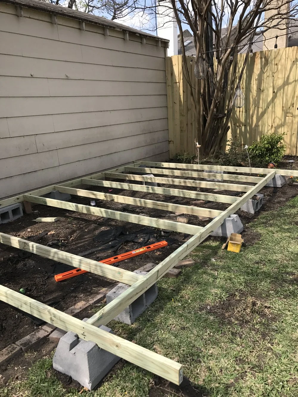 Leveling and squaring the base blocks